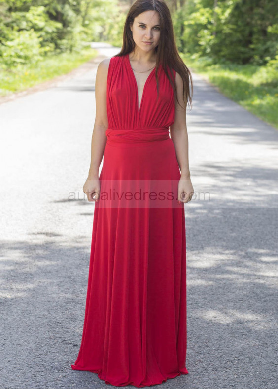 Red Jersey Fabulous Long Bridesmaid Dress